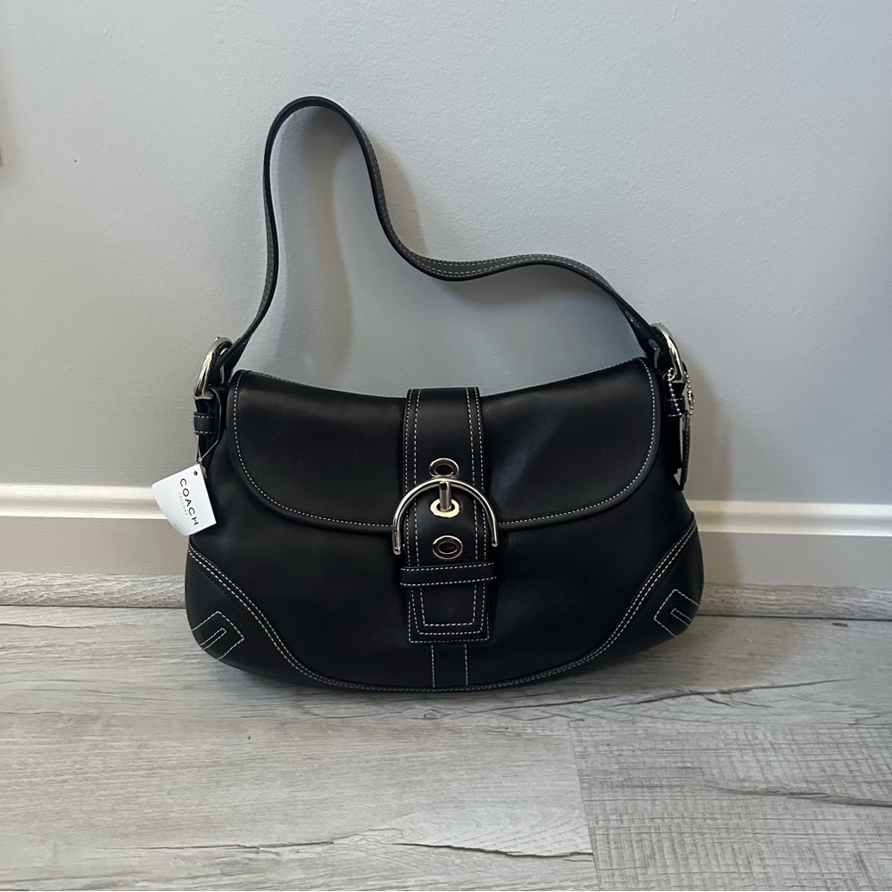 Coach Black Leather Shoulder Bag with Silver Accents, F10192 - Picture 7 of 9